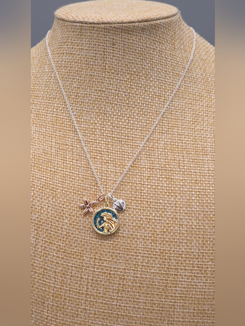 Disney 100 Gold & Blue Little Mermaid Coin Charm Necklace - Women Jewelry